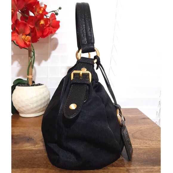 Leather Nylon Ellington Medium Size Solid Black Gold Shoulder Bag Minimalist - Picture 2 of 14